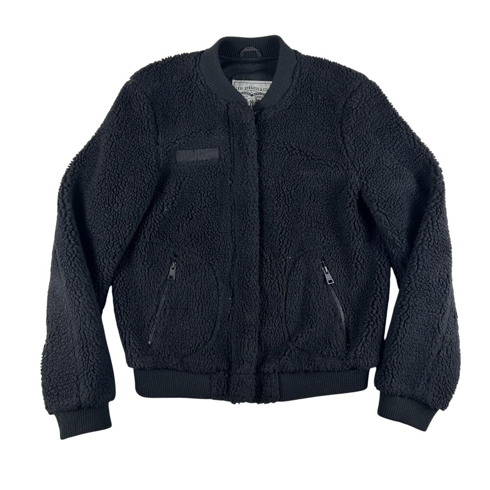 Levi's Jacket Womens Small Black Sherpa Fleece Bomber Full Zip Lined Pockets